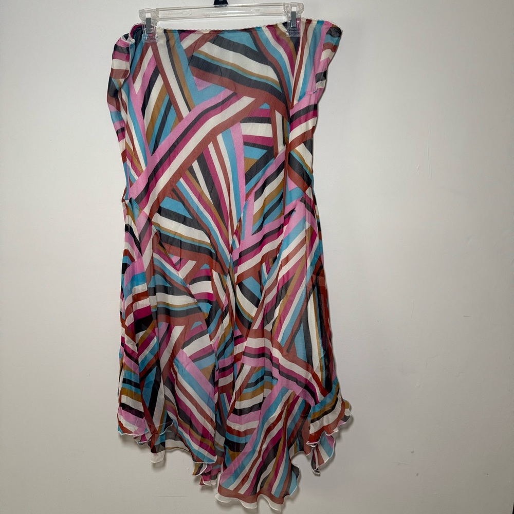 SOLD! 100% SILK Multicolor Striped midi skirt
